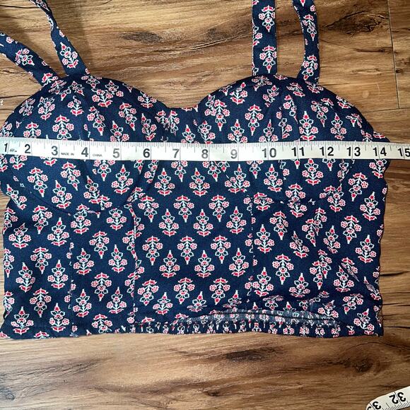 Band of Gypsies Blue Floral Crop Top Sweetheart Bustier Cami Boho Tank Medium - Picture 5 of 6